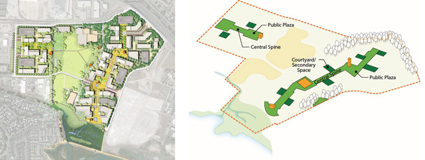 To support a high-tech research environment, the Berkeley Global Campus planned a robust landscape network by establishing a programmed central spine.