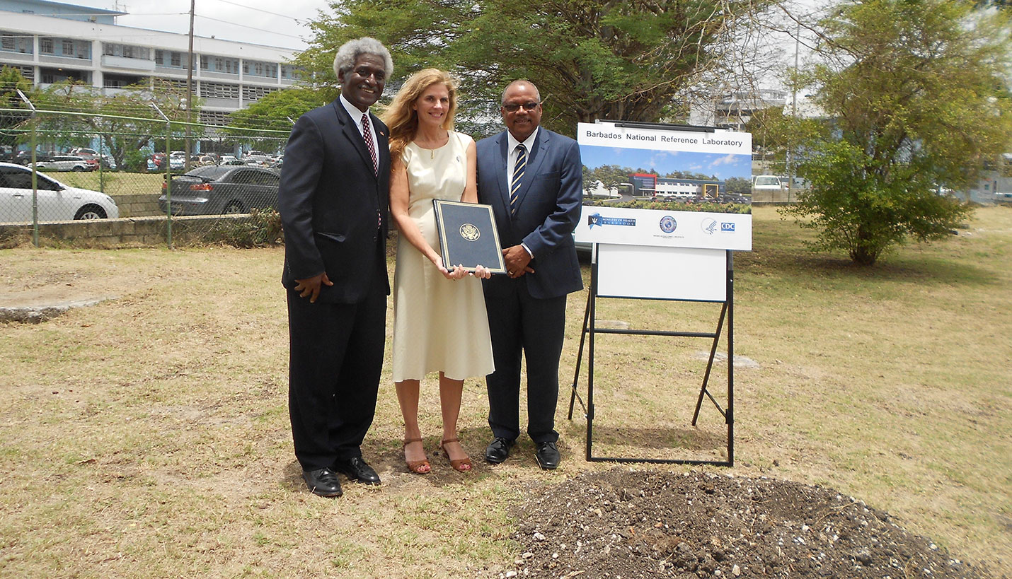 US Ambassador to Barbados Dr. Larry Palmer, CDC Deputy Director Janine Hines, Minister of Health John D. E. Boyce - 