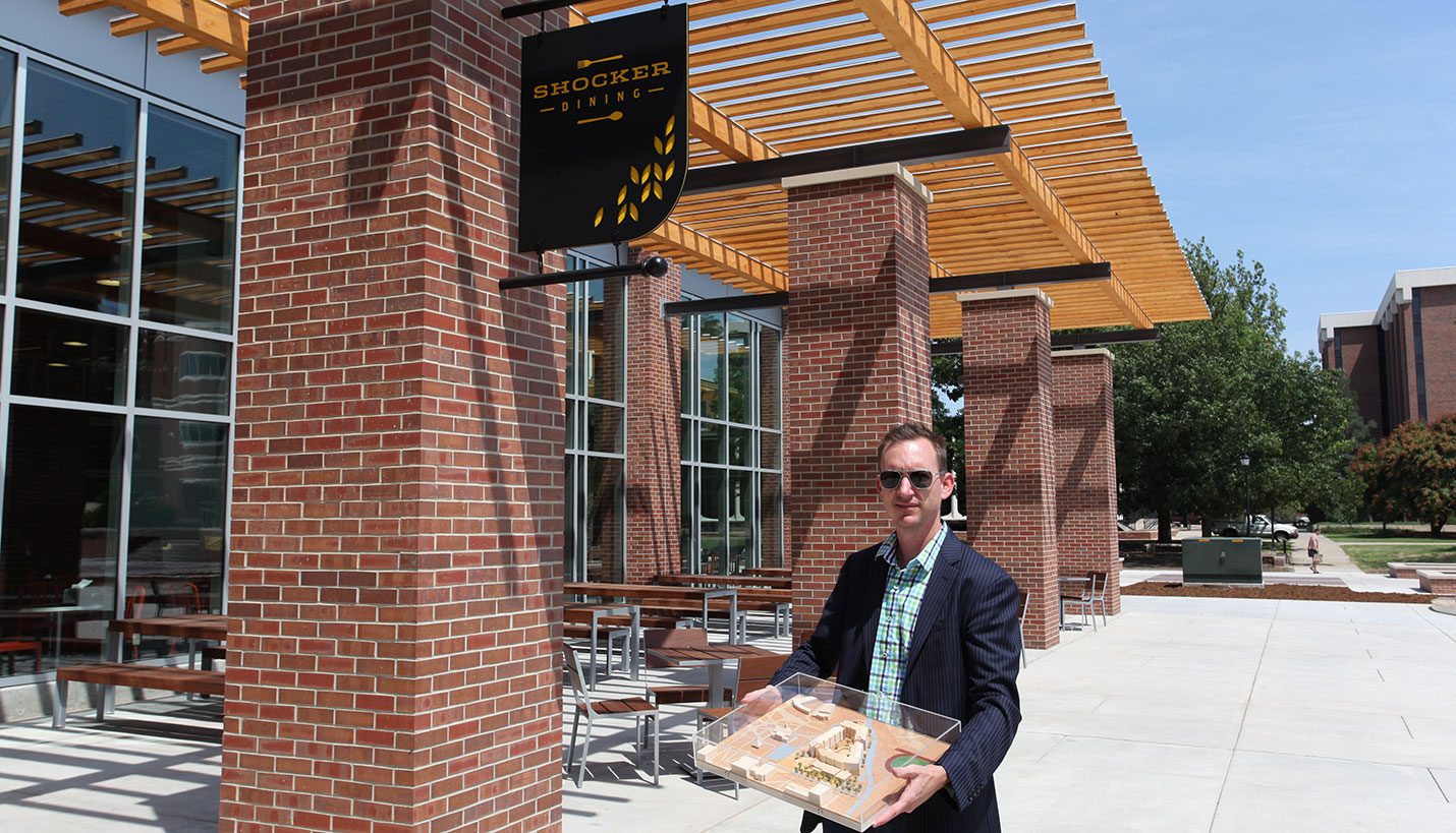 After - the Wichita State University Shocker Hall model in Wichita, just outside the Shocker Hall dining facility. - Page