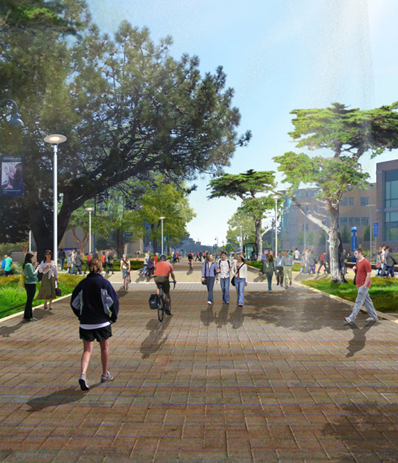 The Divarty Mall concept plan at California State University (CSU) Monterey Bay campus as designed b